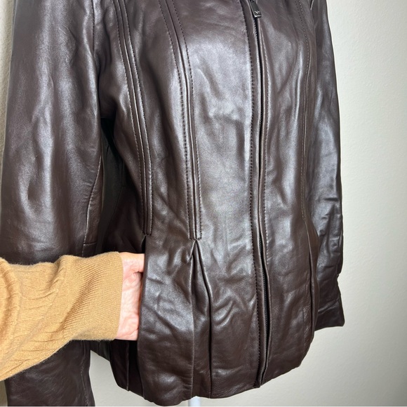 Jones New York Brown Fitted Full Zip Soft Genuine Leather Jacket Sz M - Picture 3 of 12